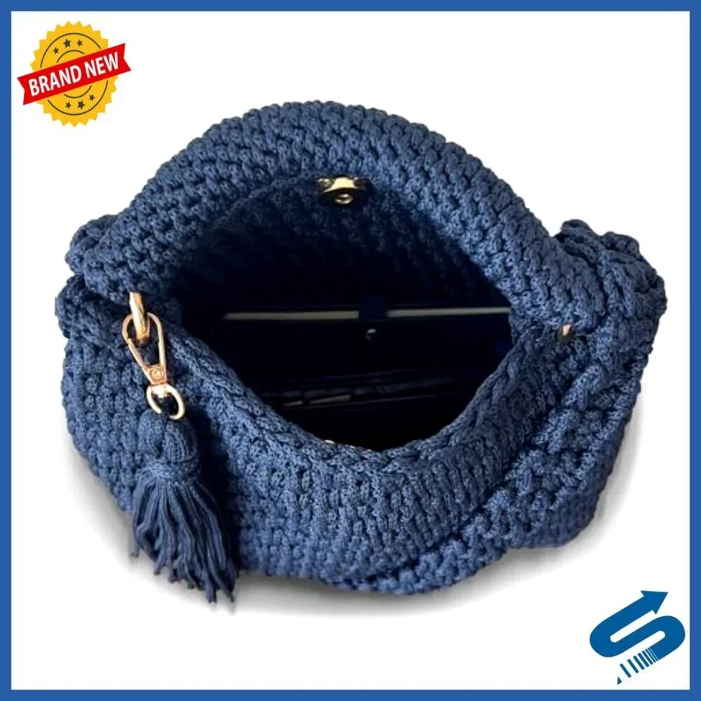 Handmade Crochet Shoulder Bag Boho Knit Crossbody Purse with Tassel